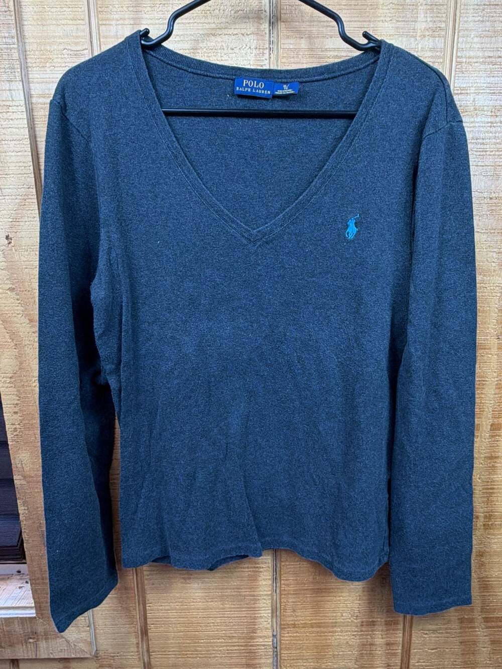 Polo Ralph Lauren Women's Dark Gray Long Sleeve V-Neck Knit Sweater Top Size XL